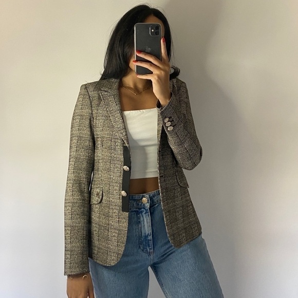 MOS Mosh grey tartan fitted blazer - Picture 1 of 7